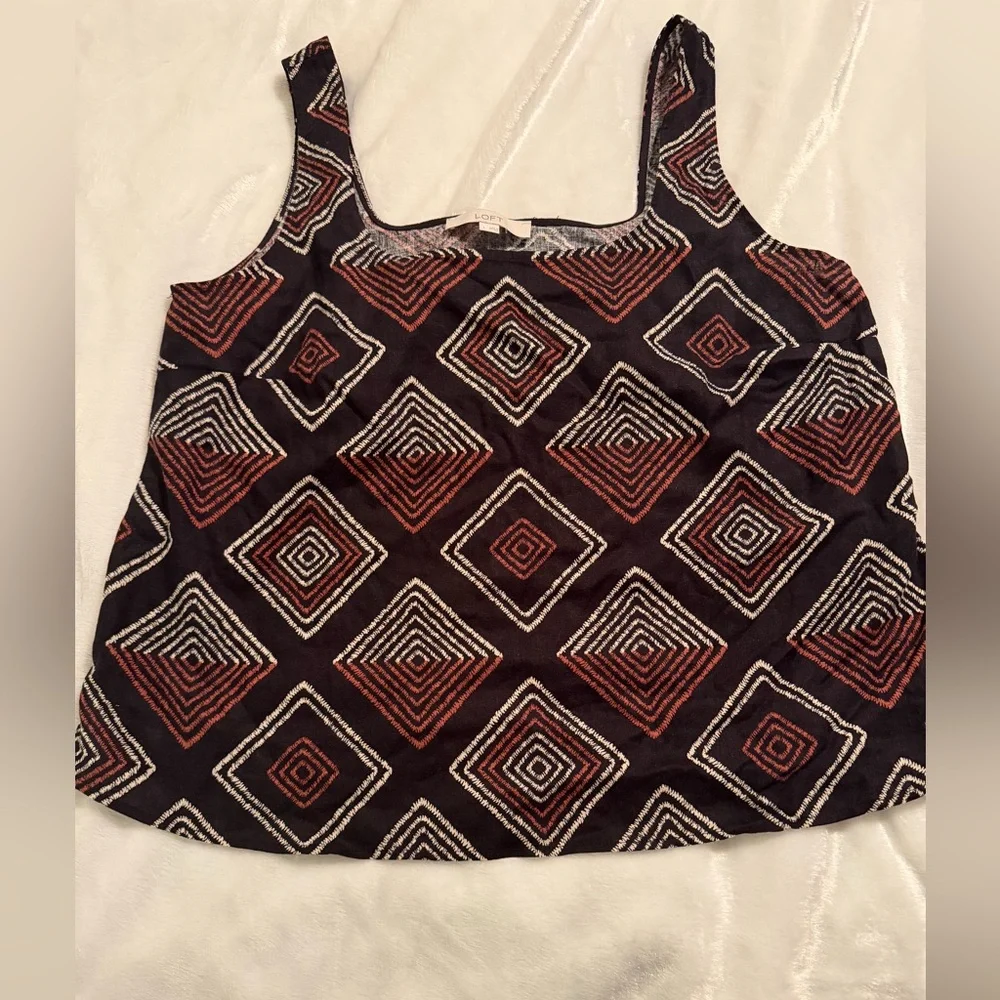 The Loft Geometric Patterned Black and Brown Women's Top - Picture 4 of 10
